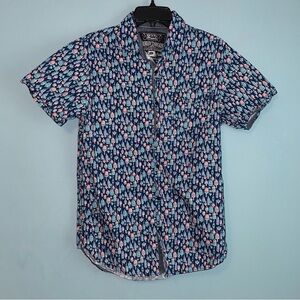 Broken Threads Fishing Bobbers Print Short Sleeve Button Down Shirt Size Medium